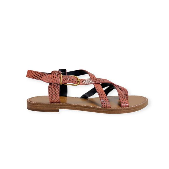 VERONICA BEARD Rose Pink Snake Embossed Leather Sandals, Size 6 - Picture 1 of 6